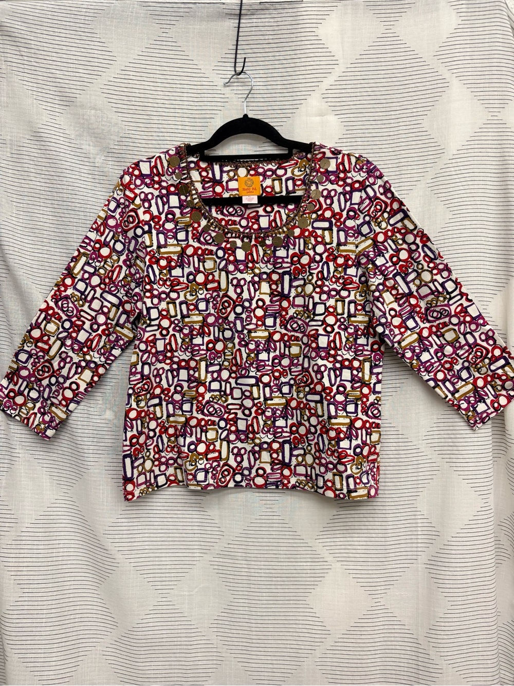 Ruby Rd. Pink Multi Geometric Scoop Neck Tunic